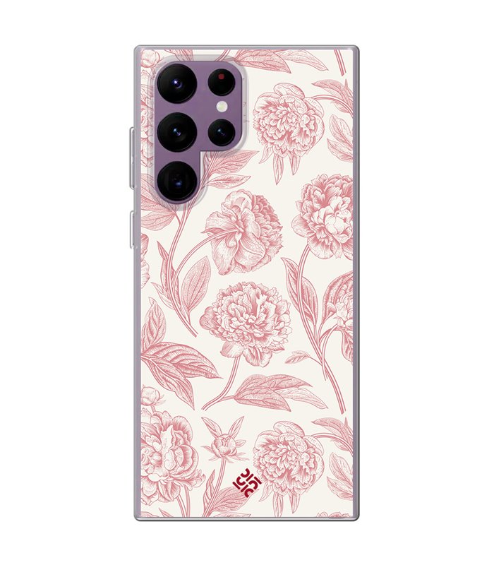 Funda para [ Samsung Galaxy S23 Ultra ] Dibujo Botánico [ Flores Rosa Pastel ] de Silicona Flexible para Smartphone