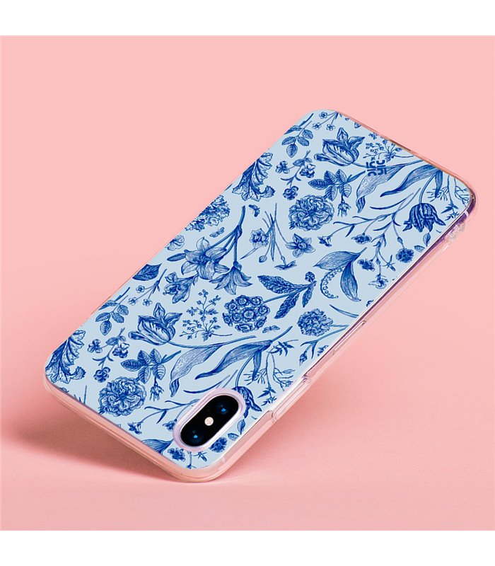 Funda para [ Samsung Galaxy S23 Ultra ] Dibujo Botánico [ Flores Silvestres Patron Azul ] de Silicona Flexible