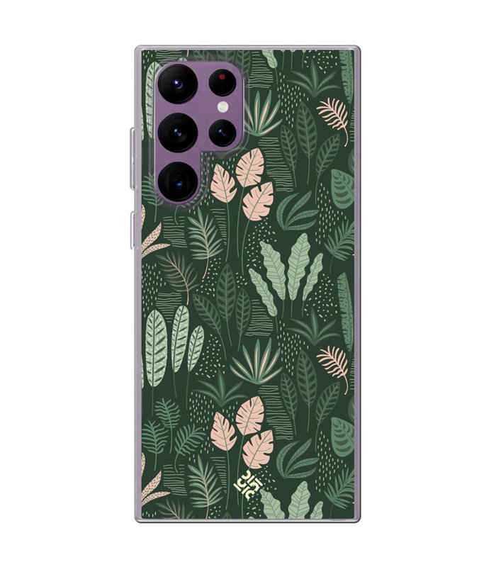 Funda para [ Samsung Galaxy S23 Ultra ] Dibujo Botánico [ Patron Flora Vegetal Verde y Rosa ] de Silicona Flexible