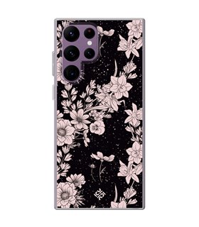 Funda para [ Samsung Galaxy S23 Ultra ] Dibujo Botánico [ Flores de amapola daffodil, anémona, violeta en fondo estrellado ] 