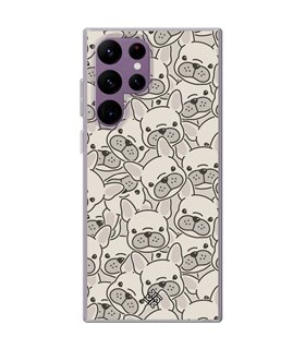 Funda para [ Samsung Galaxy S23 Ultra ] Dibujo Cute [ Pegatinas Perrito Bulldog Frances ] de Silicona Flexible