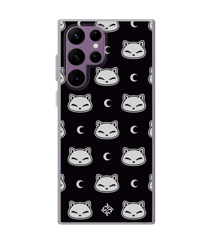 Funda para [ Samsung Galaxy S23 Ultra ] Dibujo Cute [ Gato Negro Lunar ] de Silicona Flexible para Smartphone