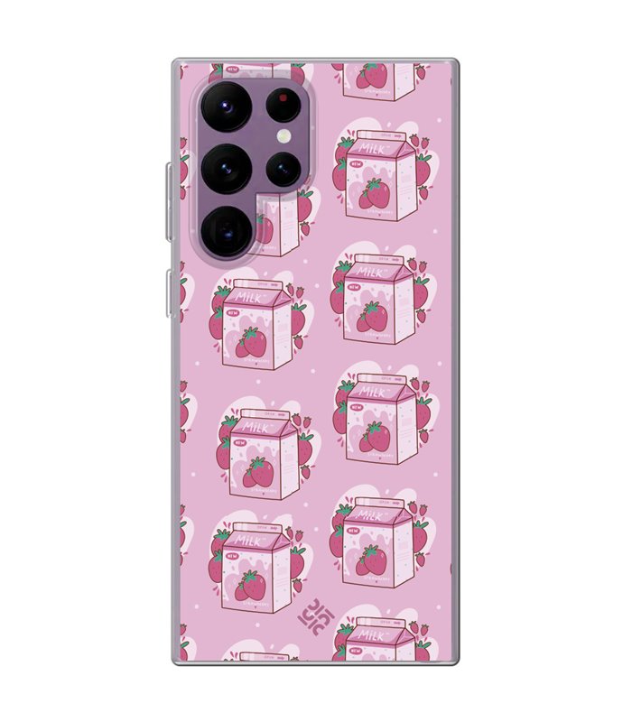 Funda para [ Samsung Galaxy S23 Ultra ] Dibujo Cute [ Brick Leche de Fresa ] de Silicona Flexible para Smartphone