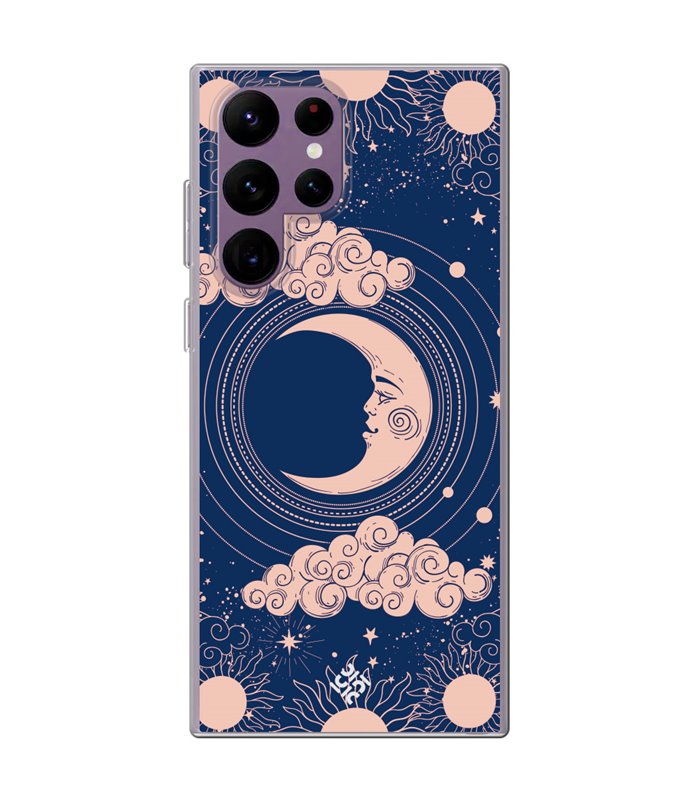 Funda para [ Samsung Galaxy S23 Ultra ] Dibujo Esotérico [ Luna Creciente - Dibujo Místico Astrologico ] de Silicona Flexible