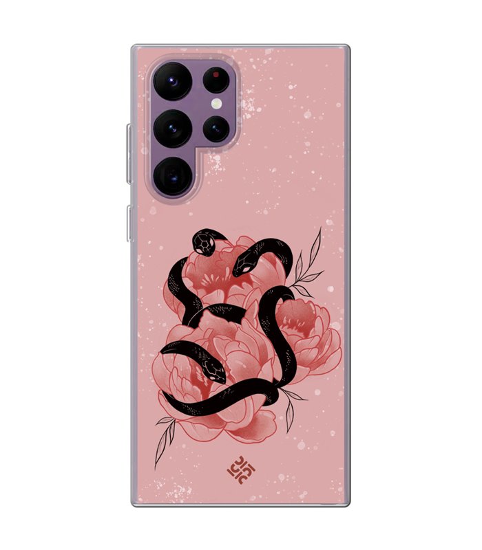 Funda para [ Samsung Galaxy S23 Ultra ] Dibujo Esotérico [ Tentación Floral - Rosas con Serpientes ] de Silicona Flexible