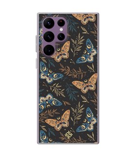 Funda para [ Samsung Galaxy S23 Ultra ] Dibujo Esotérico [ Boho Fondo Mágico con Ramas y Mariposas y Polillas ] de Silicona