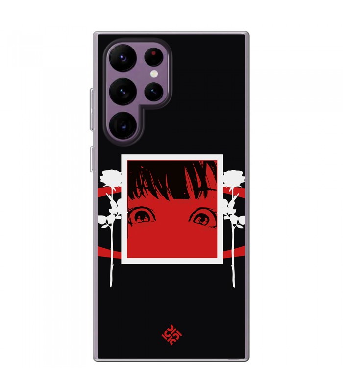 Funda para [ Samsung Galaxy S23 Ultra ] Dibujos Frikis [ Mirada Anime, Manga Rojo Intenso ] de Silicona Flexible