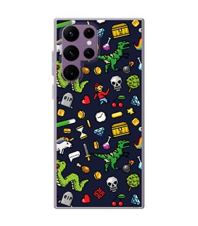 Funda para [ Samsung Galaxy S23 Ultra ] Dibujo Gamers [ Iconos de Juego Retro Pixel Art 8 Bits ] de Silicona Flexible