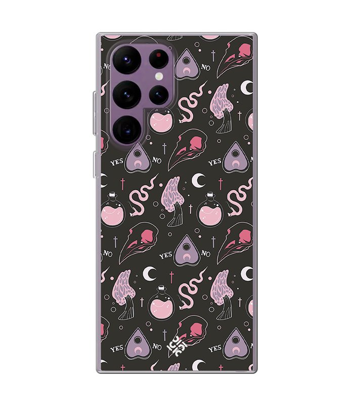 Funda para [ Samsung Galaxy S23 Ultra ] Dibujo Gotico [ Diseño Brujería en Tonos Pastel y Fondo Negro ] de Silicona