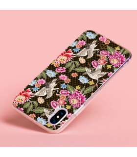 Funda para [ Samsung Galaxy S23 Ultra ] Dibujo Japones [ Estampado de Flores y Grúas Blancas ] de Silicona