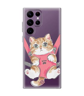 Funda para [ Samsung Galaxy S23 Ultra ] Dibujo Mascotas [ Gatito Colgante ] de Silicona Flexible