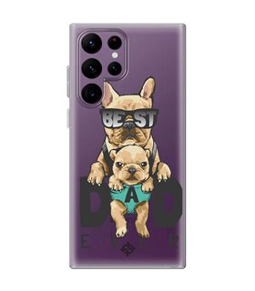 Funda para [ Samsung Galaxy S23 Ultra ] Dibujo Mascotas [ Perro Bulldog - Best Dad Ever ] de Silicona Flexible