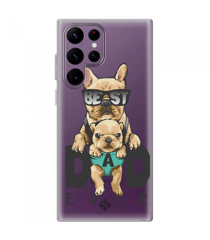 Funda para [ Samsung Galaxy S23 Ultra ] Dibujo Mascotas [ Perro Bulldog - Best Dad Ever ] de Silicona Flexible