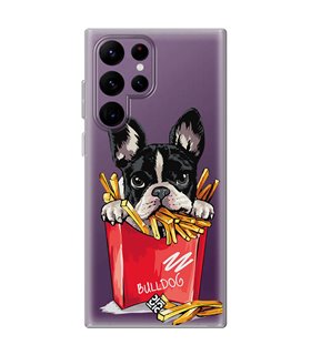 Funda para [ Samsung Galaxy S23 Ultra ] Dibujo Mascotas [ Perrito Bulldog con Patatas ] de Silicona Flexible