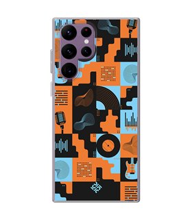 Funda para [ Samsung Galaxy S23 Ultra ] Diseño Música [ Iconos Música Naranja y Azul ] de Silicona Flexible