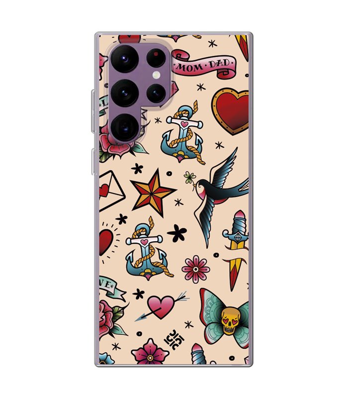 Funda para [ Samsung Galaxy S23 Ultra ] Dibujo Tendencias [ Tatuajes Clásicos ] de Silicona Flexible