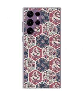 Funda para [ Samsung Galaxy S23 Ultra ] Dibujo Tendencias [ Diseño Azulejos Hexágonales con Flores ] de Silicona Flexible