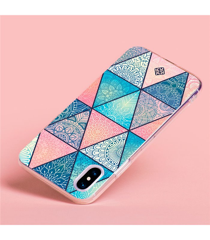 Funda para [ Samsung Galaxy S23 Ultra ] Dibujo Auténtico [ Mosaico Triangular Mandala ] de Silicona Flexible