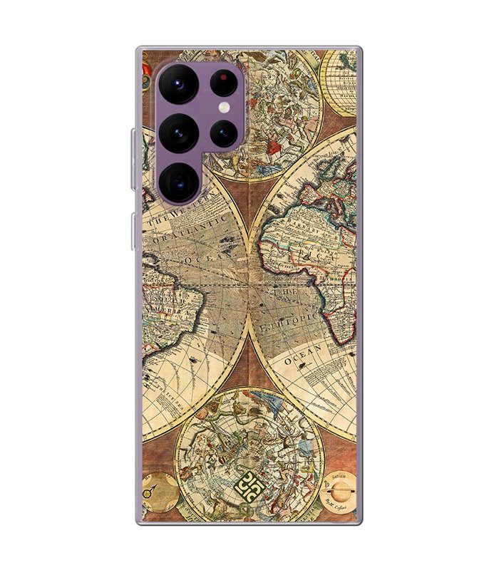 Funda para [ Samsung Galaxy S23 Ultra ] Dibujo Auténtico [ Antiguo Mapa Mundi ] de Silicona Flexible