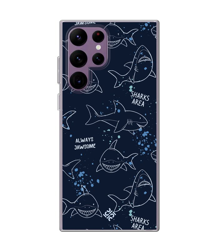 Funda para [ Samsung Galaxy S23 Ultra ] Dibujo Auténtico [ Sharks Area ] de Silicona Flexible para Smartphone