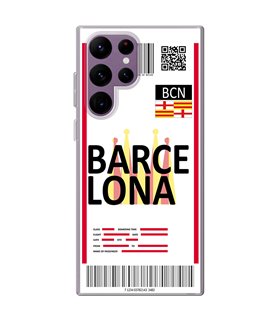 Funda para [ Samsung Galaxy S23 Ultra ] Billete de Avión [ Barcelona ] de Silicona Flexible para Smartphone 