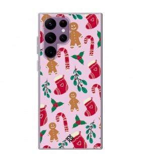 Funda para [ Samsung Galaxy S23 Ultra ] Fondo Navidad [ Galleta Christmas Baston Caramelo ] de Silicona Flexible para Smartphone