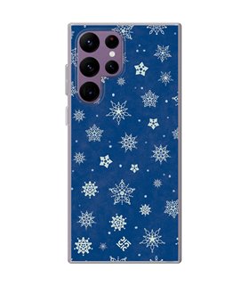 Funda para [ Samsung Galaxy S23 Ultra ] Fondo Navidad [ Copos de Nieve ] de Silicona Flexible para Smartphone 