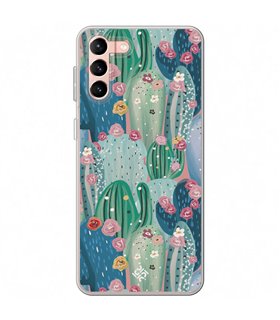 Funda para [ Samsung Galaxy S23 Plus ] Dibujo Botánico [ Cactus Con Flores Rosas ] de Silicona Flexible para Smartphone