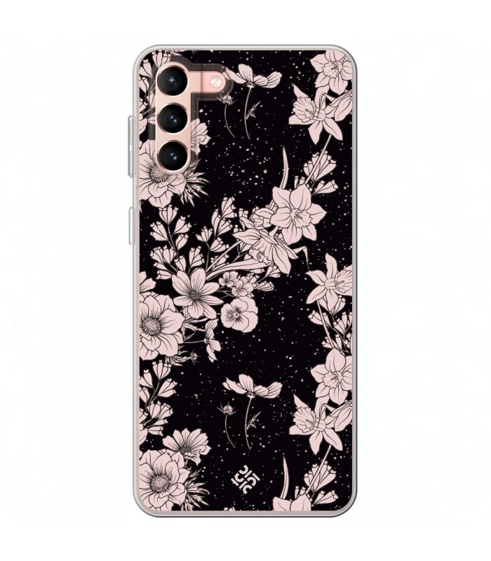 Funda para [ Samsung Galaxy S23 Plus ] Dibujo Botánico [ Flores de amapola daffodil, anémona, violeta en fondo estrellado ] 