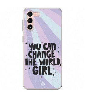 Funda para [ Samsung Galaxy S23 Plus ] Dibujo Frases Guays [ You Can Change The World Girl ] de Silicona Flexible 