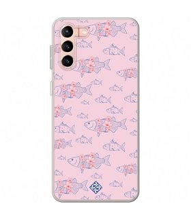 Funda para [ Samsung Galaxy S23 Plus ] Dibujo Japones [ Sakura y Pescado Rosa Pastel ] de Silicona