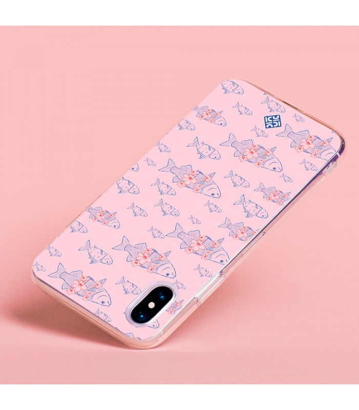 Funda para [ Samsung Galaxy S23 Plus ] Dibujo Japones [ Sakura y Pescado Rosa Pastel ] de Silicona