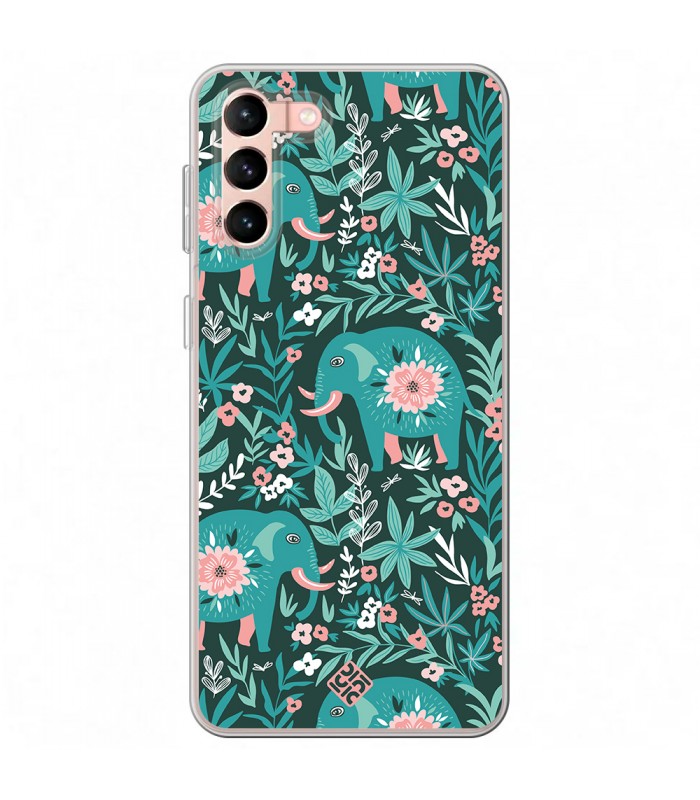 Funda para [ Samsung Galaxy S23 Plus ] Dibujo Mascotas [ Estampado Elefantes Florales ] de Silicona Flexible para Smartphone 