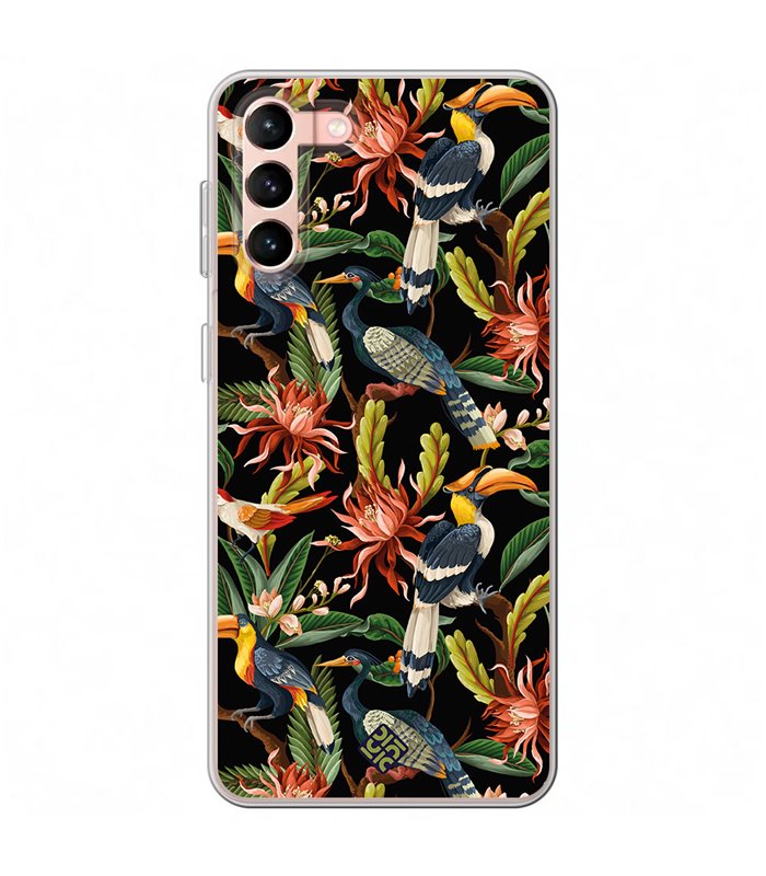 Funda para [ Samsung Galaxy S23 Plus ] Dibujo Mascotas [ Estampado Aves y Hojas y Flores Tropicales ] de Silicona