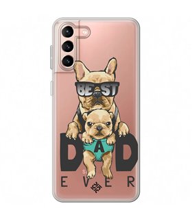 Funda para [ Samsung Galaxy S23 Plus ] Dibujo Mascotas [ Perro Bulldog - Best Dad Ever ] de Silicona Flexible