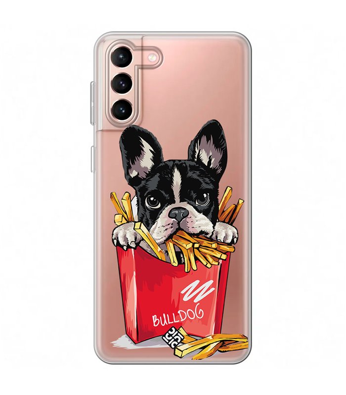 Funda para [ Samsung Galaxy S23 Plus ] Dibujo Mascotas [ Perrito Bulldog con Patatas ] de Silicona Flexible