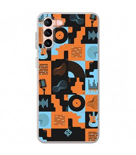 Funda para [ Samsung Galaxy S23 Plus ] Diseño Música [ Iconos Música Naranja y Azul ] de Silicona Flexible