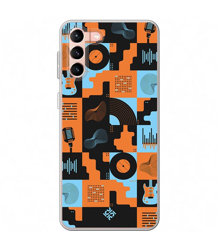 Funda para [ Samsung Galaxy S23 Plus ] Diseño Música [ Iconos Música Naranja y Azul ] de Silicona Flexible