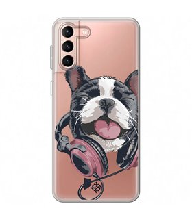 Funda para [ Samsung Galaxy S23 Plus ] Diseño Música [ Perro Feliz Escuchando Música ] de Silicona Flexible