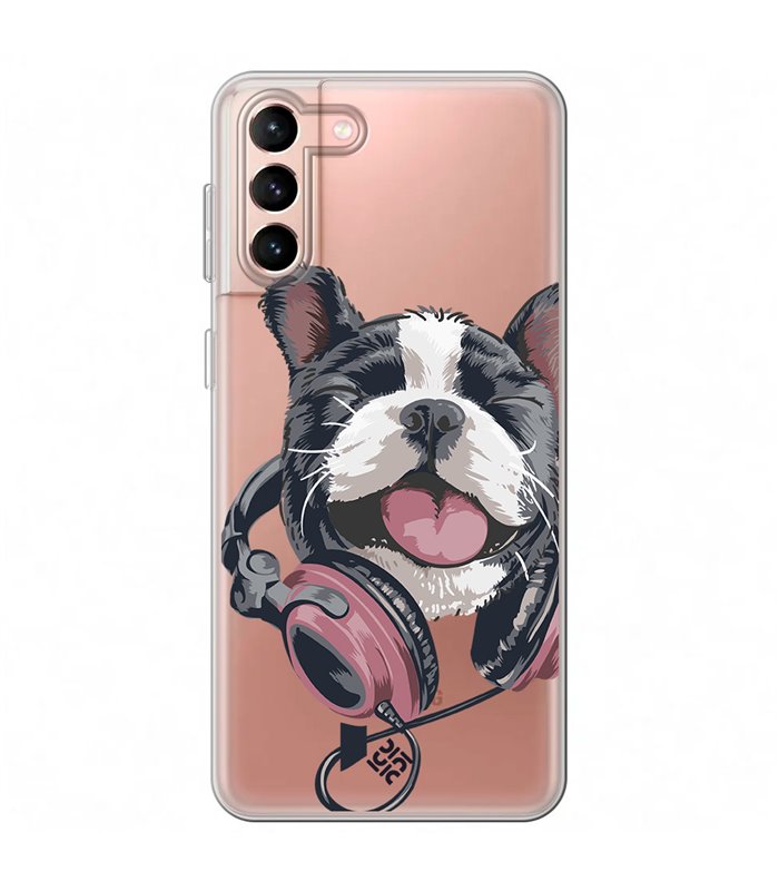 Funda para [ Samsung Galaxy S23 Plus ] Diseño Música [ Perro Feliz Escuchando Música ] de Silicona Flexible