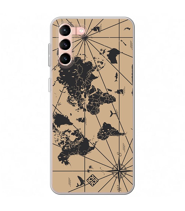 Funda para [ Samsung Galaxy S23 Plus ] Dibujo Auténtico [ Mapa Mundi ] de Silicona Flexible para Smartphone 