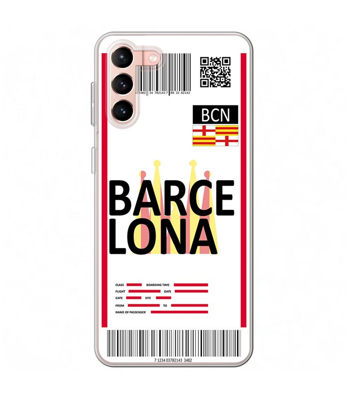 Funda para [ Samsung Galaxy S23 Plus ] Billete de Avión [ Barcelona ] de Silicona Flexible para Smartphone 