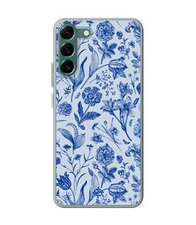 Funda para [ Samsung Galaxy S23 ] Dibujo Botánico [ Flores Silvestres Patron Azul ] de Silicona Flexible