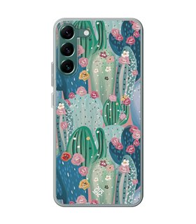 Funda para [ Samsung Galaxy S23 ] Dibujo Botánico [ Cactus Con Flores Rosas ] de Silicona Flexible para Smartphone
