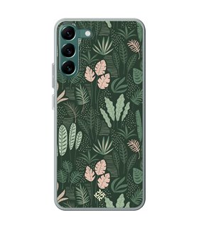 Funda para [ Samsung Galaxy S23 ] Dibujo Botánico [ Patron Flora Vegetal Verde y Rosa ] de Silicona Flexible