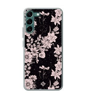 Funda para [ Samsung Galaxy S23 ] Dibujo Botánico [ Flores de amapola daffodil, anémona, violeta en fondo estrellado ] 