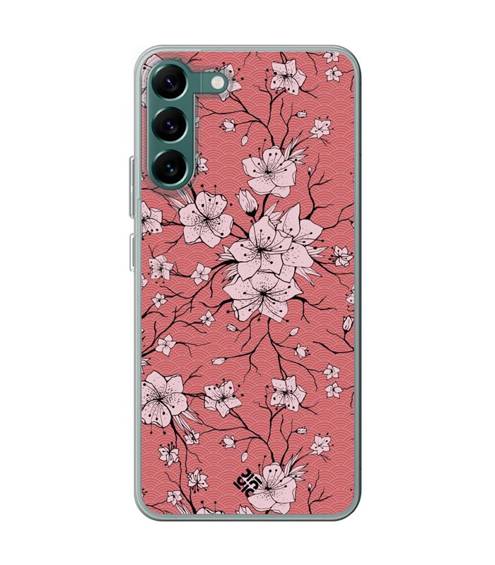 Funda para [ Samsung Galaxy S23 ] Dibujo Botánico [ Flores sakura con patron japones ] de Silicona Flexible