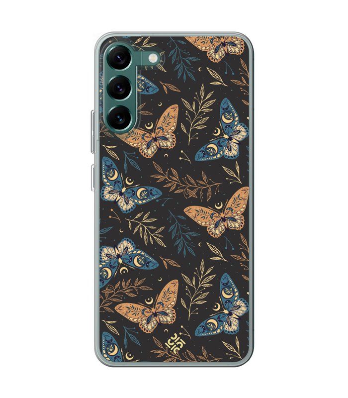 Funda para [ Samsung Galaxy S23 ] Dibujo Esotérico [ Boho Fondo Mágico con Ramas y Mariposas y Polillas ] de Silicona