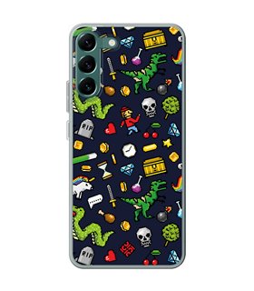 Funda para [ Samsung Galaxy S23 ] Dibujo Gamers [ Iconos de Juego Retro Pixel Art 8 Bits ] de Silicona Flexible