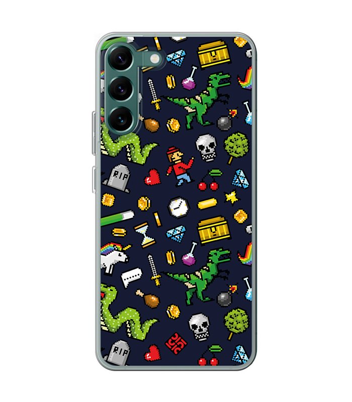 Funda para [ Samsung Galaxy S23 ] Dibujo Gamers [ Iconos de Juego Retro Pixel Art 8 Bits ] de Silicona Flexible